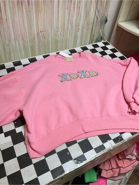 Judith March Pink XOXO Embroidered Crewneck Sweatshirt